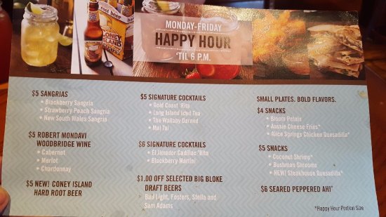 Outback Steakhouse Happy Hour Menu With Prices